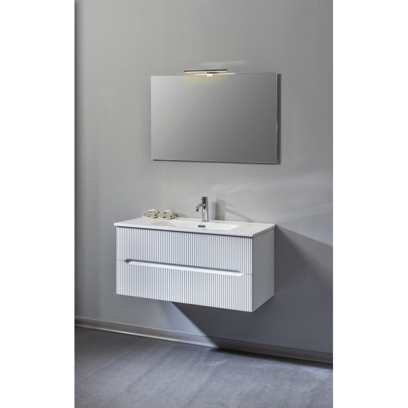 FISSORE.com COMPOSIZIONE MOBILE BIANCO MATT L. 90 CM P. 46 CM H. 45 CM CON SPECCHIO E FARETTO