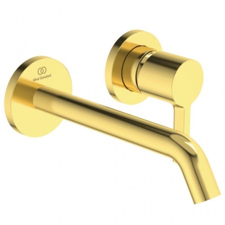 IDEAL STANDARD JOY LAVABO MISCELATORE MONOCOMANDO A PARETE C/2 PIASTRE CIRCOLARI E BOCCA DA 180MM BRUSHED GOLD