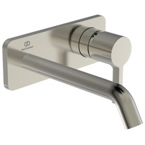 IDEAL STANDARD JOY WALL-MOUNTED SINGLE-LEVER BASIN MIXER WITH RECTANGULAR PLATE AND 220MM SPOUT SILVER STORM