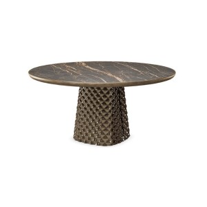 TAVOLO ATRIUM KERAMIK PREMIUM ROUND 160X73,5H BASE CRISTALLO SPECCHIATO COUTURE BRONZO - PROFILO BRUSHED BRONZE