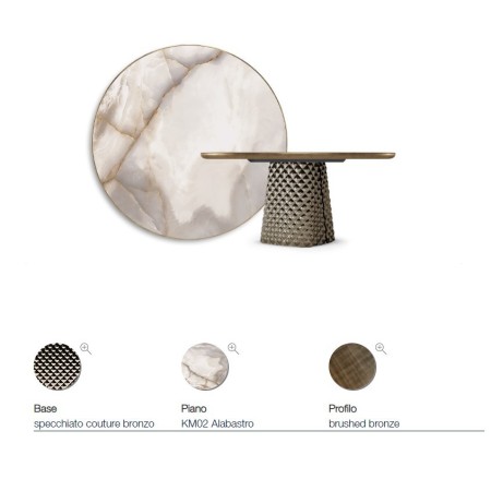 TAVOLO ATRIUM KERAMIK PREMIUM ROUND 160X73.5H BASE MIRRORED CRYSTAL COUTURE BRONZE - BRUSHED BRONZE PROFILE