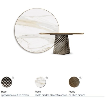 TAVOLO ATRIUM KERAMIK PREMIUM ROUND 160X73,5H BASE CRISTALLO SPECCHIATO COUTURE BRONZO - PROFILO BRUSHED BRONZE