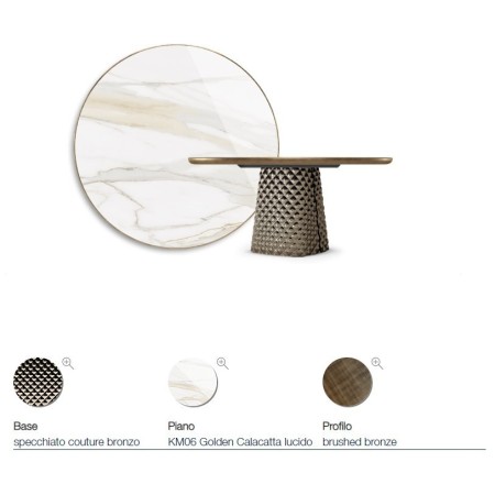 TAVOLO ATRIUM KERAMIK PREMIUM ROUND 160X73,5H BASE CRISTALLO SPECCHIATO COUTURE BRONZO - PROFILO BRUSHED BRONZE