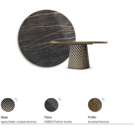 TAVOLO ATRIUM KERAMIK PREMIUM ROUND 160X73,5H BASE CRISTALLO SPECCHIATO COUTURE BRONZO - PROFILO BRUSHED BRONZE
