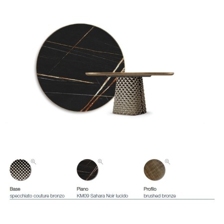 TAVOLO ATRIUM KERAMIK PREMIUM ROUND 160X73,5H BASE CRISTALLO SPECCHIATO COUTURE BRONZO - PROFILO BRUSHED BRONZE