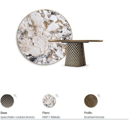 TAVOLO ATRIUM KERAMIK PREMIUM ROUND 160X73,5H BASE CRISTALLO SPECCHIATO COUTURE BRONZO - PROFILO BRUSHED BRONZE