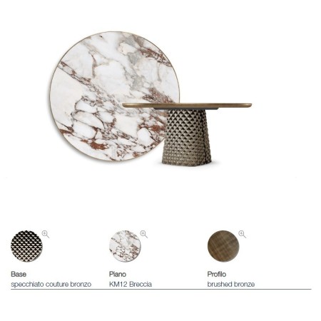 TAVOLO ATRIUM KERAMIK PREMIUM ROUND 160X73,5H BASE CRISTALLO SPECCHIATO COUTURE BRONZO - PROFILO BRUSHED BRONZE
