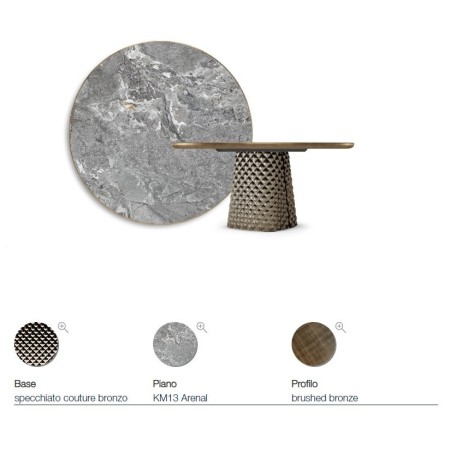 TAVOLO ATRIUM KERAMIK PREMIUM ROUND 160X73.5H BASE MIRRORED CRYSTAL COUTURE BRONZE - BRUSHED BRONZE PROFILE