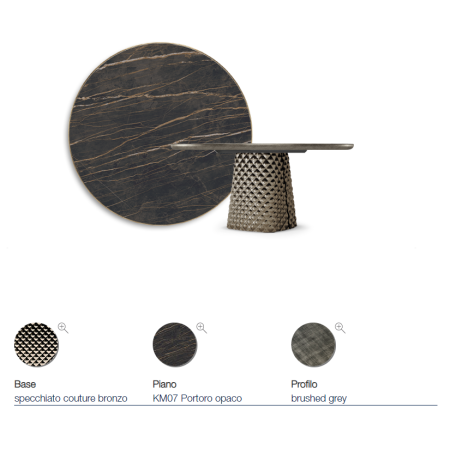 TAVOLO ATRIUM KERAMIK PREMIUM ROUND 160X73,5H BASE CRISTALLO SPECCHIATO COUTURE BRONZO - PROFILO BRUSHED GREY