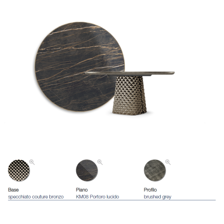 TAVOLO ATRIUM KERAMIK PREMIUM ROUND 160X73.5H BASE MIRRORED CRYSTAL COUTURE BRONZE - BRUSHED GREY PROFILE