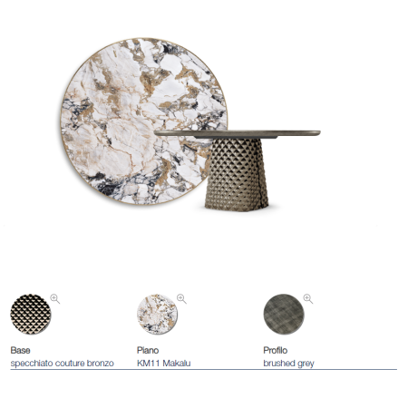 TAVOLO ATRIUM KERAMIK PREMIUM ROUND 160X73.5H BASE MIRRORED CRYSTAL COUTURE BRONZE - BRUSHED GREY PROFILE