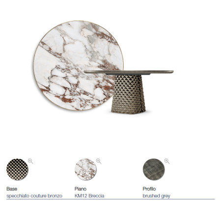 TAVOLO ATRIUM KERAMIK PREMIUM ROUND 160X73,5H BASE CRISTALLO SPECCHIATO COUTURE BRONZO - PROFILO BRUSHED GREY