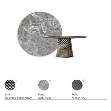 TAVOLO ATRIUM KERAMIK PREMIUM ROUND 160X73.5H BASE MIRRORED CRYSTAL COUTURE BRONZE - BRUSHED GREY PROFILE