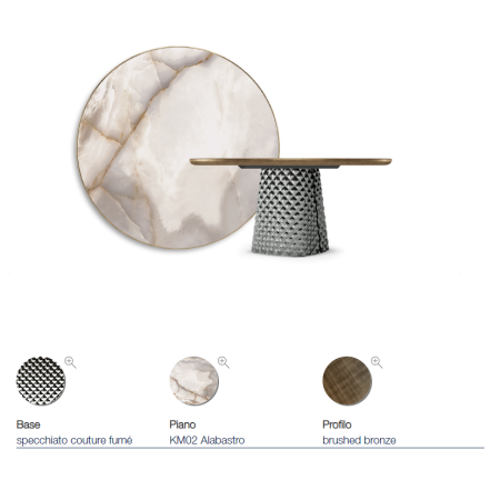 TAVOLO ATRIUM KERAMIK PREMIUM ROUND 160X73.5H BASE MIRRORED CRYSTAL COUTURE SMOKED - BRUSHED BRONZE PROFILE