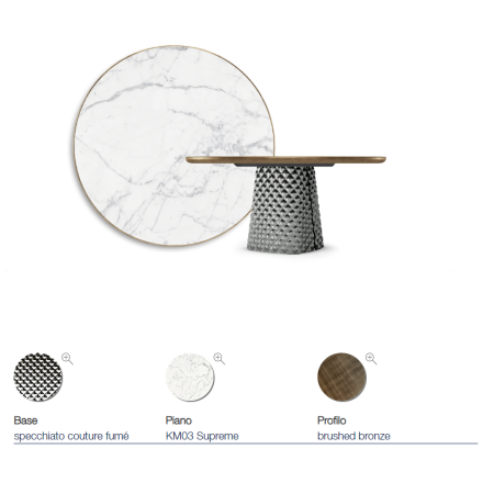 TAVOLO ATRIUM KERAMIK PREMIUM ROUND 160X73.5H BASE MIRRORED CRYSTAL COUTURE SMOKED - BRUSHED BRONZE PROFILE