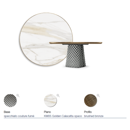 TAVOLO ATRIUM KERAMIK PREMIUM ROUND 160X73.5H BASE MIRRORED CRYSTAL COUTURE SMOKED - BRUSHED BRONZE PROFILE