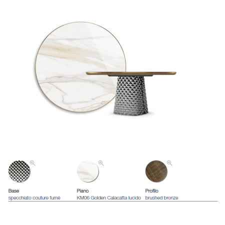 TAVOLO ATRIUM KERAMIK PREMIUM ROUND 160X73.5H BASE MIRRORED CRYSTAL COUTURE SMOKED - BRUSHED BRONZE PROFILE