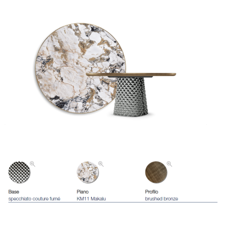 TAVOLO ATRIUM KERAMIK PREMIUM ROUND 160X73.5H BASE MIRRORED CRYSTAL COUTURE SMOKED - BRUSHED BRONZE PROFILE