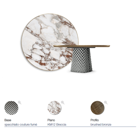 TAVOLO ATRIUM KERAMIK PREMIUM ROUND 160X73.5H BASE MIRRORED CRYSTAL COUTURE SMOKED - BRUSHED BRONZE PROFILE