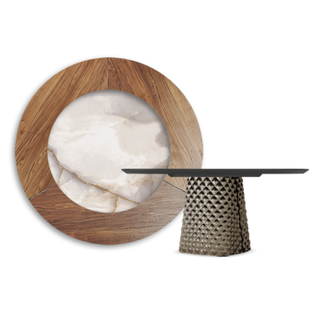 TAVOLO ATRIUM KER-WOOD ROUND Ø160x74,5H - BRONZO/NOCE