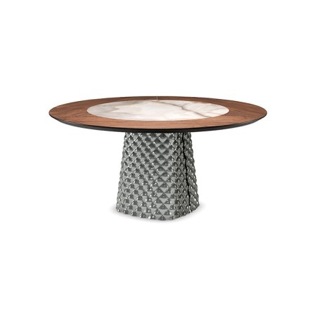 TAVOLO ATRIUM KER-WOOD ROUND Ø180x74,5H - FUME/NOCE