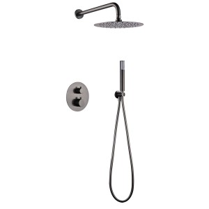 MONZA BUILT-IN SHOWER KIT WITH THERMOSTATIC DIVERTER WITH SOFFIONE AND BLACK GUN METAL HANDSHOWER