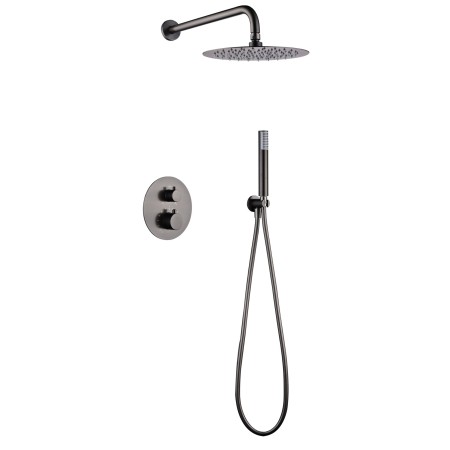 MONZA BUILT-IN SHOWER KIT WITH THERMOSTATIC DIVERTER WITH SOFFIONE AND BLACK GUN METAL HANDSHOWER