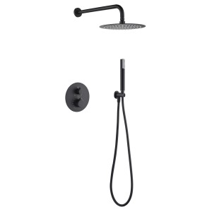 MONZA KIT DOCCIA A INCASSO CON DEVIATORE TERMOSTATICO CON SOFFIONE E DOCCETTA NEGRO MATE