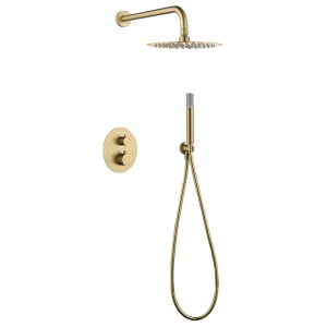 MONZA BUILT-IN SHOWER KIT WITH THERMOSTATIC DIVERTER WITH BRUSHED GOLD SHOWERHEAD AND HAND SHOWER