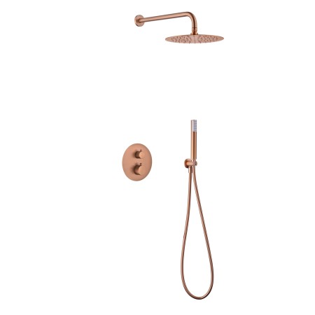 MONZA BUILT-IN SHOWER KIT WITH THERMOSTATIC DIVERTER WITH SHOWERHEAD AND HAND SHOWER IN BRUSHED ROSE GOLD