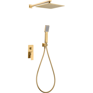 PISA SINGLE-LEVER MECHANICAL SHOWER KIT WITH DIVERTER + SHOWERHEAD AND BRUSHED GOLD HAND SHOWER
