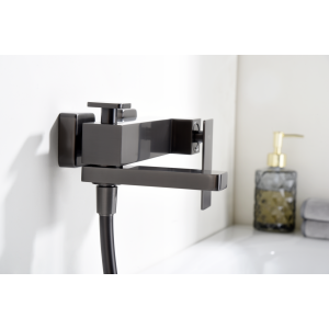 PISA EXTERNAL BATHTUB MIXER WITH SUPPORT AND BLACK GUN METAL HANDSHOWER