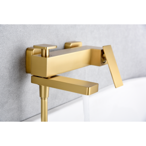 PISA EXTERNAL BATHTUB MIXER WITH BRACKET AND BRUSHED GOLD HAND SHOWER