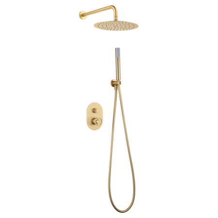 OLIMPO KIT DOCCIA CON MISCELATORE A DUE VIE ORO SPAZZOLATO + SOFFIONE E DOCCETTA