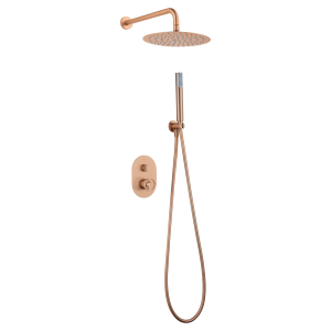 OLIMPO KIT DOCCIA CON MISCELATORE A DUE VIE ORO ROSA SPAZZOLATO + SOFFIONE E DOCCETTA