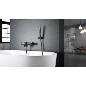 GENOVA EXTERNAL THERMOSTATIC BATHTUB MIXER WITH BLACK GUN METAL SHOWER KIT