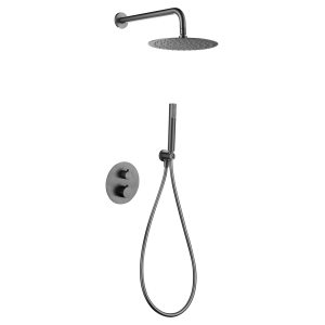 GENOVA SHOWER KIT SOFFIONE WITH 2-WAY THERMOSTATIC MIXER + BLACK GUN HANDSHOWER METAL