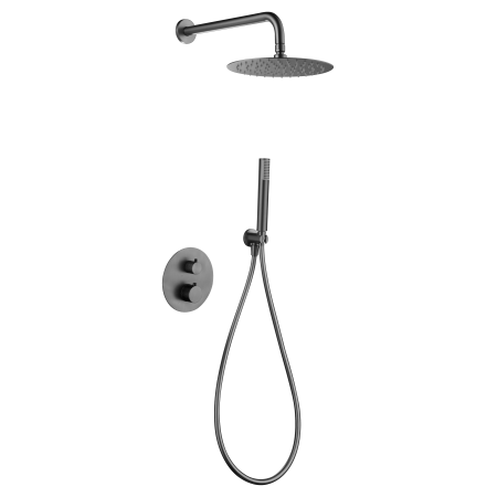 GENOVA SHOWER KIT SOFFIONE WITH 2-WAY THERMOSTATIC MIXER + BLACK GUN HANDSHOWER METAL