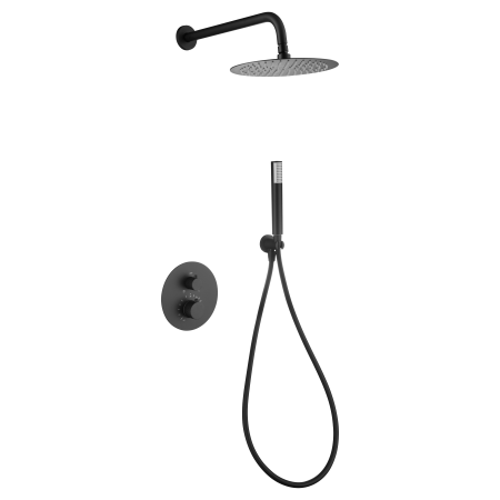 GENOVA SHOWER KIT SOFFIONE WITH 2-WAY THERMOSTATIC MIXER + BLACK MATT HAND SHOWER