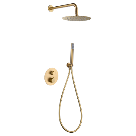 GENOVA SHOWER KIT SOFFIONE WITH 2-WAY THERMOSTATIC MIXER + BRUSHED GOLD HAND SHOWER