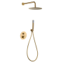 GENOVA SHOWER KIT SOFFIONE WITH 2-WAY THERMOSTATIC MIXER + BRUSHED GOLD HAND SHOWER