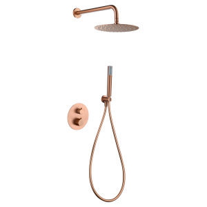 GENOVA SHOWER KIT SHOWERHEAD WITH 2-WAY THERMOSTATIC MIXER + BRUSHED ROSE GOLD HAND SHOWER