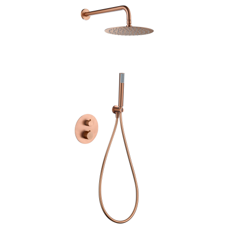 GENOVA SHOWER KIT SHOWERHEAD WITH 2-WAY THERMOSTATIC MIXER + BRUSHED ROSE GOLD HAND SHOWER