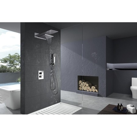 RODAS BUILT-IN THERMOSTATIC SHOWER KIT CHROME WITH SHOWER HEAD AND WATERFALL + HAND SHOWER
