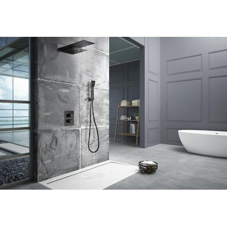 RODAS KIT DOCCIA INCASSO TERMOSTATICO NERO MATT CON SOFFIONE E CASCATA + DOCCETTA