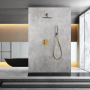 MONZA BUILT-IN SHOWER KIT WITH THERMOSTATIC DIVERTER WITH BRUSHED GOLD SHOWERHEAD AND HAND SHOWER