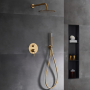 MONZA BUILT-IN SHOWER KIT WITH DIVERTER WITH BRUSHED GOLD SHOWER HEAD AND HAND SHOWER