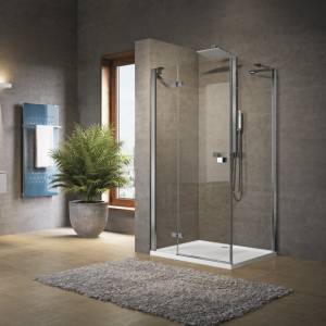 BRERA G+F CORNER 1 SWING DOOR + 1 FIXED SIDE CHROME FRAME CLEAR GLASS