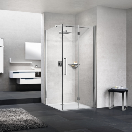 YOUNG 2GS+F CORNER 1 FOLDING DOOR + 1 FIXED SIDE SHINY CHROME POST TRANSPARENT GLASS