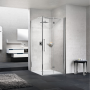 YOUNG 2GS+F CORNER 1 FOLDING DOOR + 1 FIXED SIDE SHINY CHROME POST TRANSPARENT GLASS